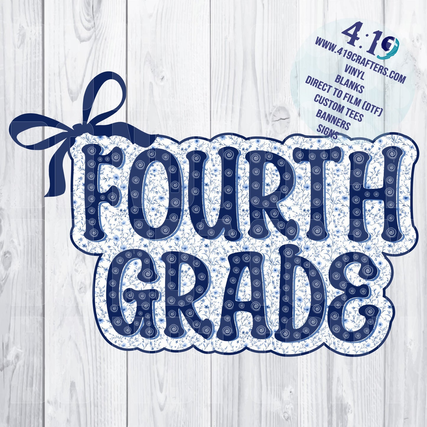 Back to School Blue/White Floral Fourth Grade DTF PRINT
