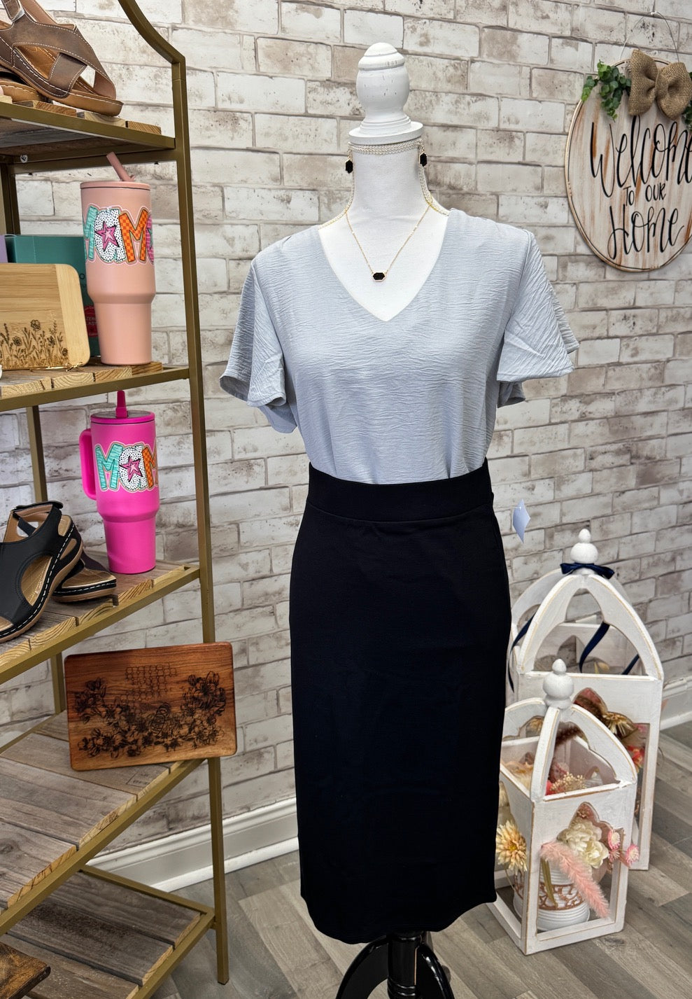 Black High-Waisted Midi Skirt