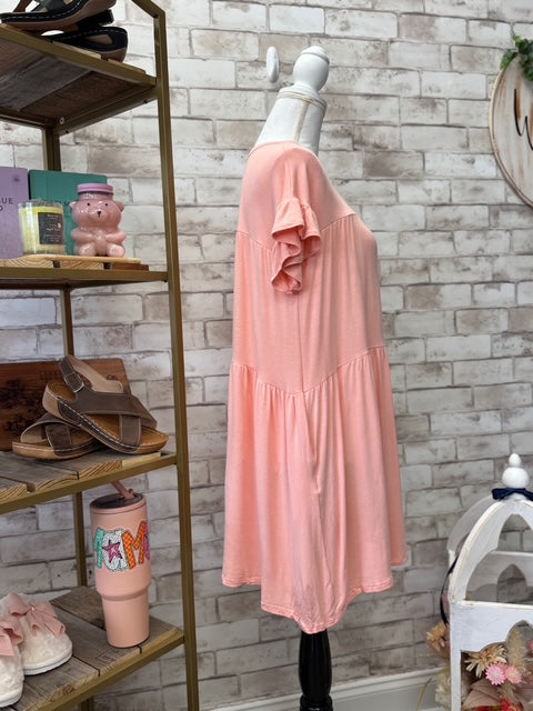 Peach Ruffle Sleeve Babydoll Dress