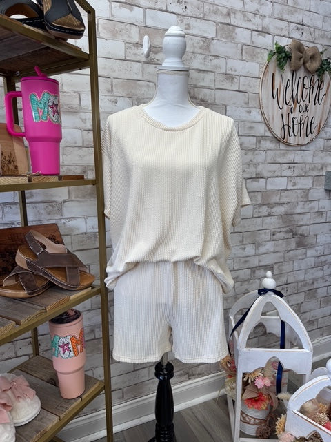 Corded Knit Lounge Short Set – Cream