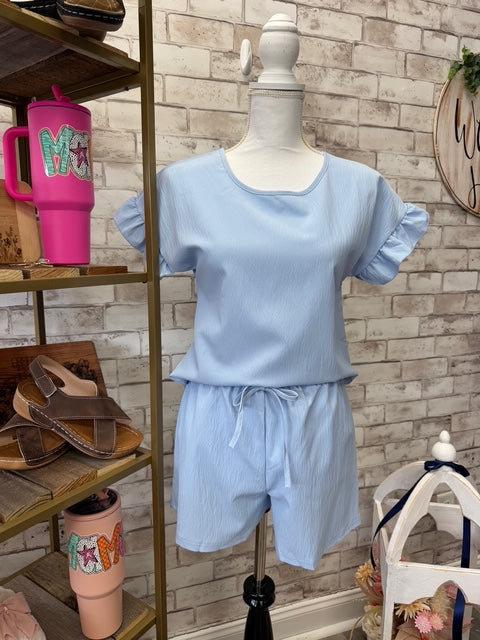Ruffle Sleeve Short Set – Light Blue