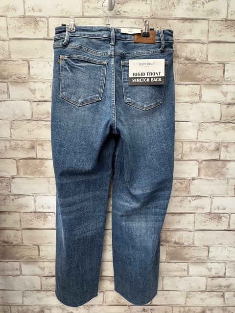 Judy Blue Distressed Hem Straight Leg Jeans – Medium Wash