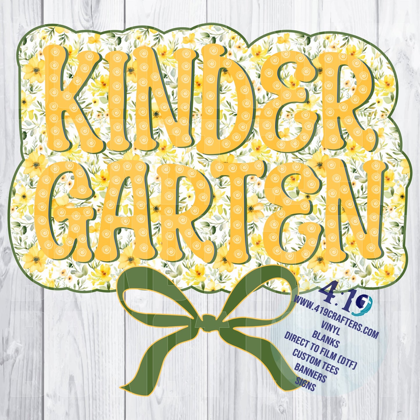 Back to School Yellow/Green Floral Kindergarten DTF PRINT