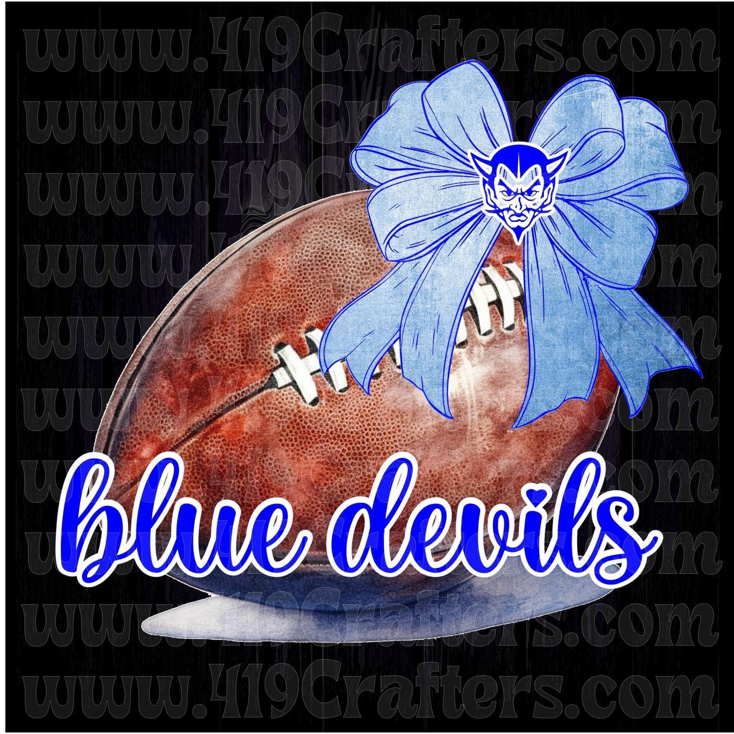 Football with Coquette Bow Blue and White Blue Devils Script DTF PRINT