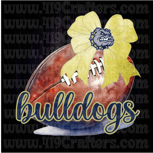 Football with Coquette Bow Gold and Navy Bulldogs Script DTF PRINT