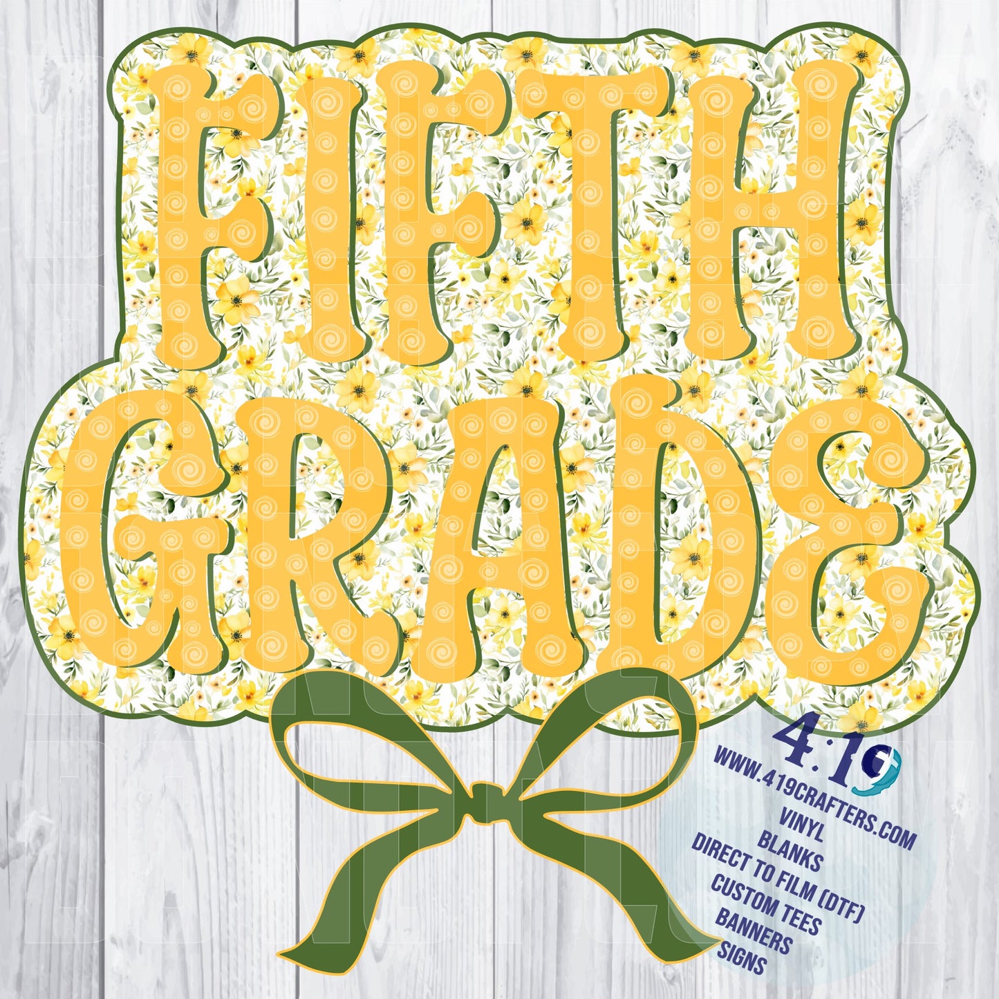 Back to School Yellow/Green Floral Fifth Grade DTF PRINT