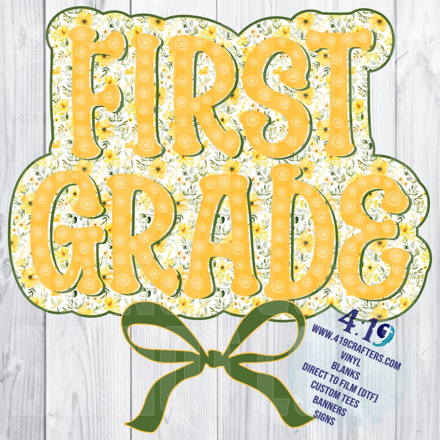 Back to School Yellow/Green Floral First Grade DTF PRINT