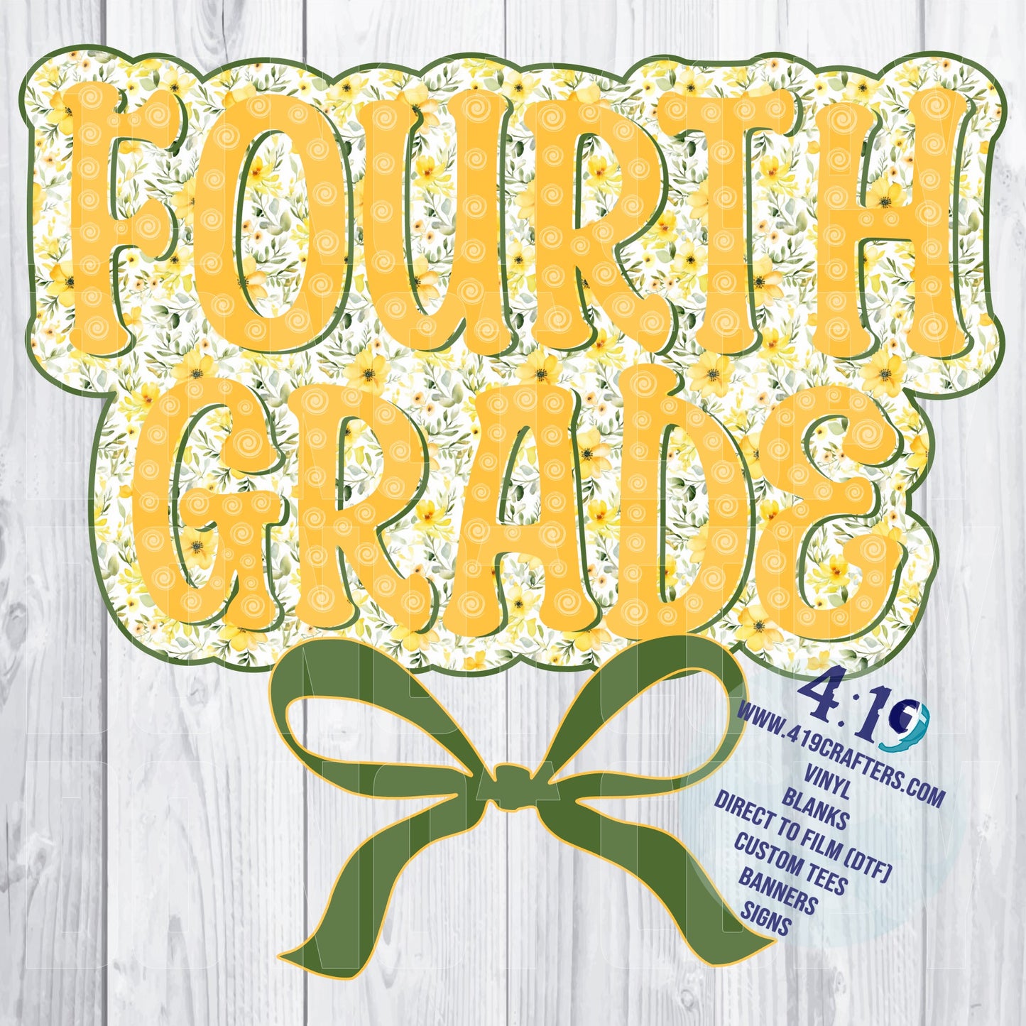 Back to School Yellow/Green Floral Fourth Grade DTF PRINT