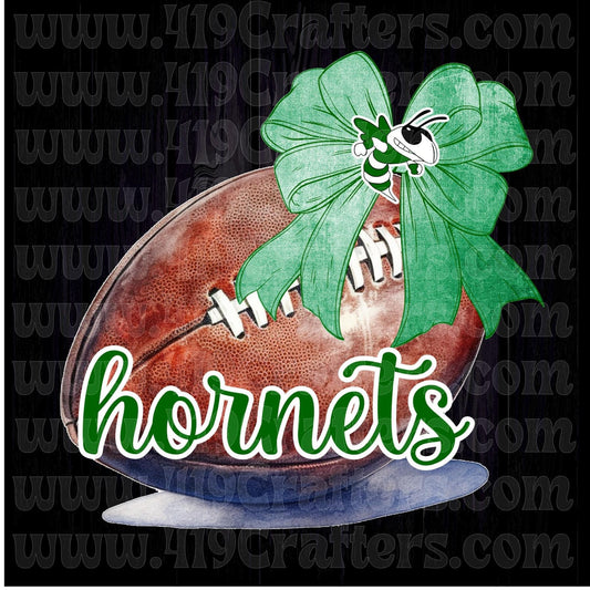 Football with Coquette Bow Green and White Hornets Script DTF PRINT