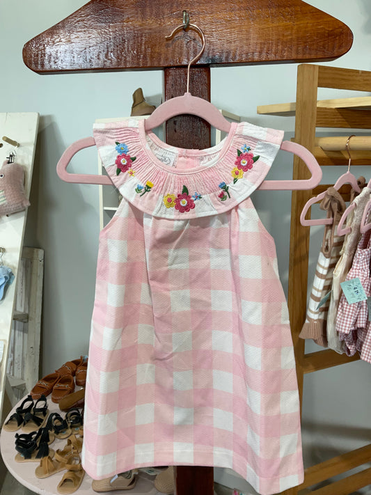 Pink Gingham Floral Dress
