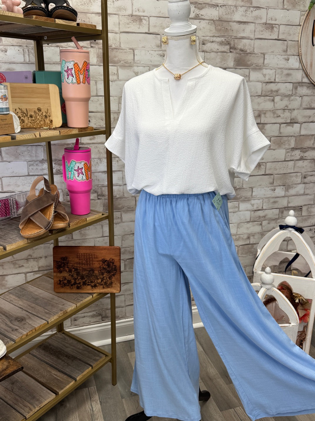 White Textured V-Neck Top