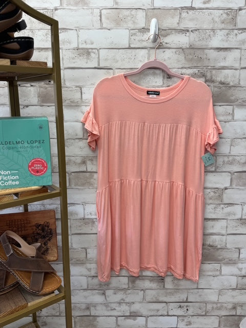 Peach Ruffle Sleeve Babydoll Dress