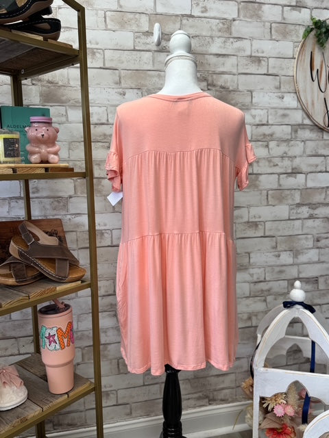 Peach Ruffle Sleeve Babydoll Dress