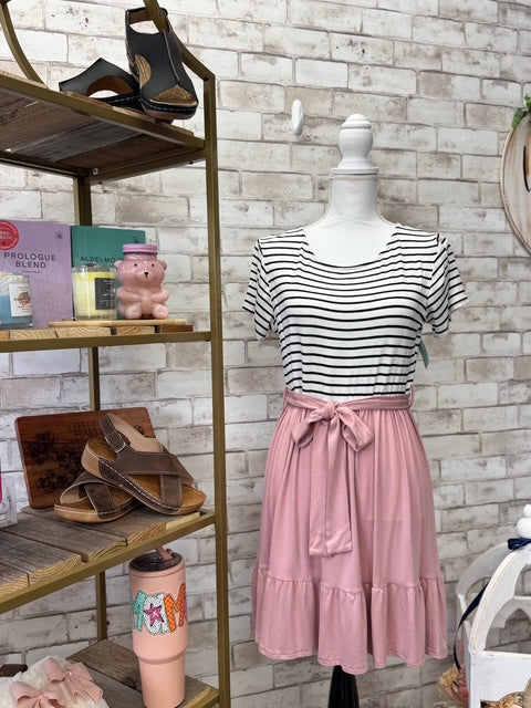 Striped &amp; Pink Tie-Waist Dress