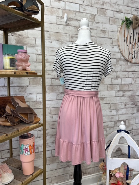 Striped &amp; Pink Tie-Waist Dress