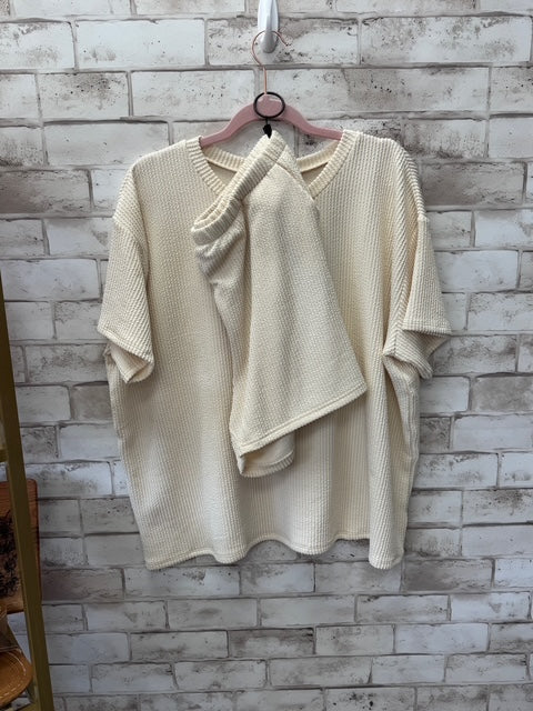 Corded Knit Lounge Short Set – Cream