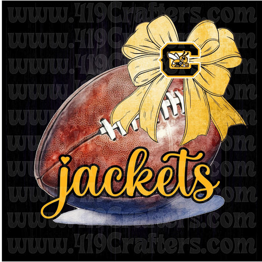 Football with Coquette Bow Yellow and Black Jackets Script DTF PRINT