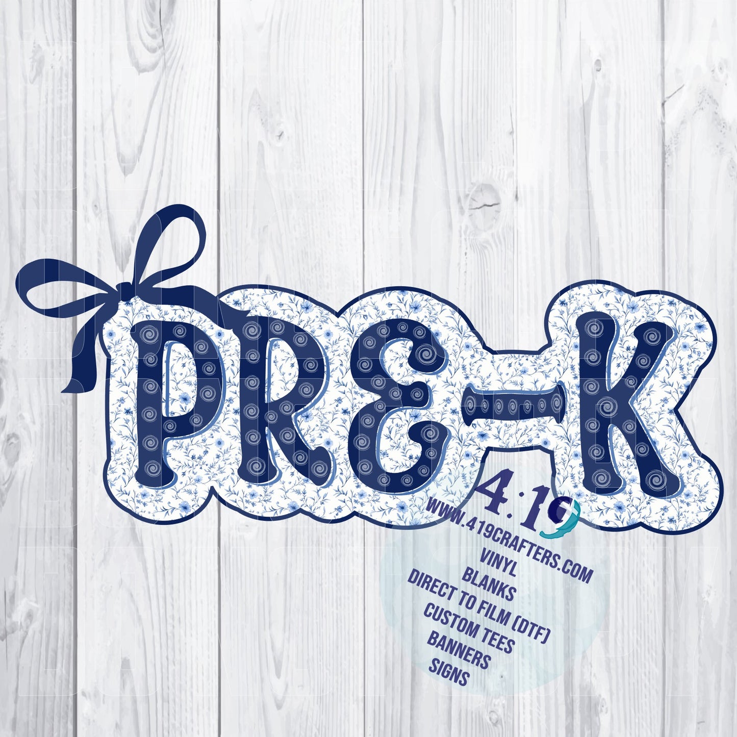 Back to School Blue/White Floral Pre-K DTF PRINT