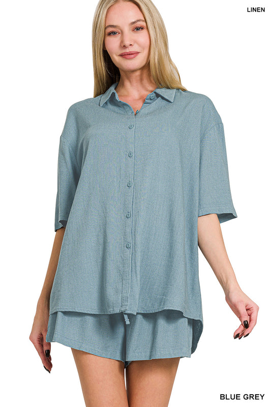 Blue Grey Linen Blend Two-Piece Set