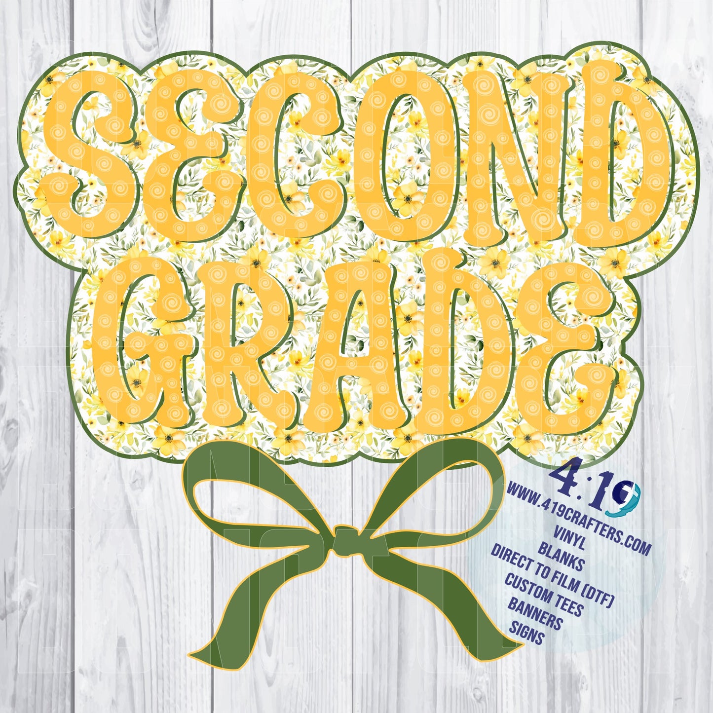 Back to School Yellow/Green Floral Second Grade DTF PRINT