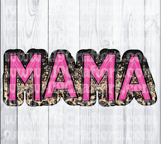 MAMA WORD ART BLACK LEOPARD WITH PINK