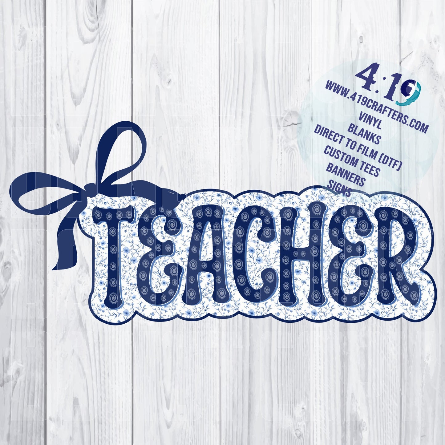 Back to School Blue/White Floral Teacher DTF PRINT