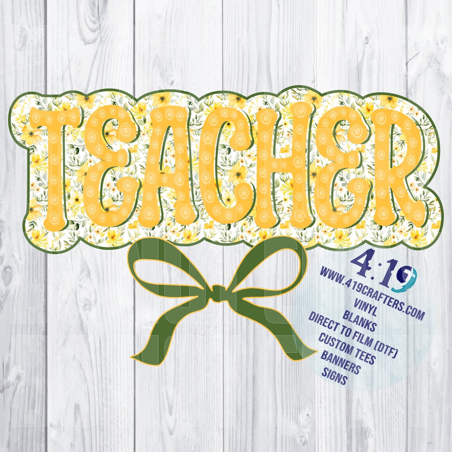 Back to School Yellow/Green Floral Teacher DTF PRINT