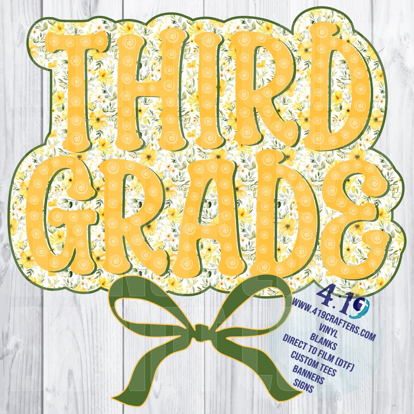 Back to School Yellow/Green Floral Third Grade DTF PRINT