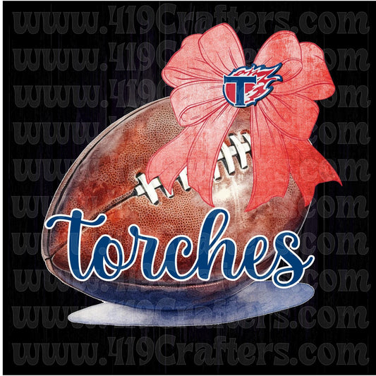 Football with Coquette Bow Red and Blue Torches Script DTF PRINT