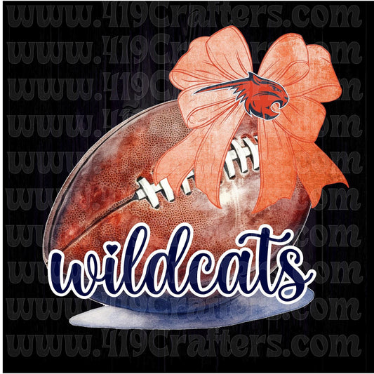 DIGITAL FILE Football with Coquette Bow Orange and Navy Wildcats Script