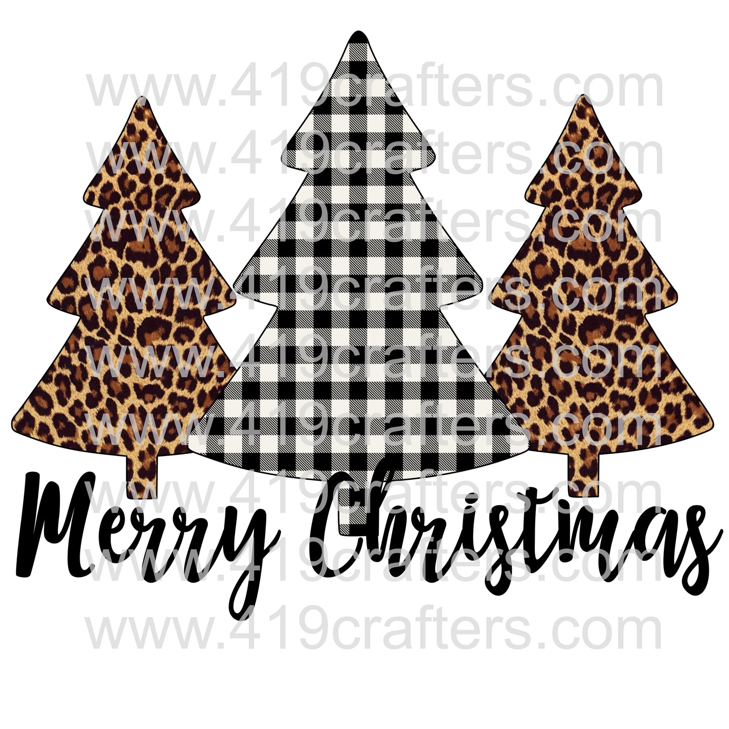 White Toner Laser Print - Buffalo Plaid and Leopard Christmas Trees