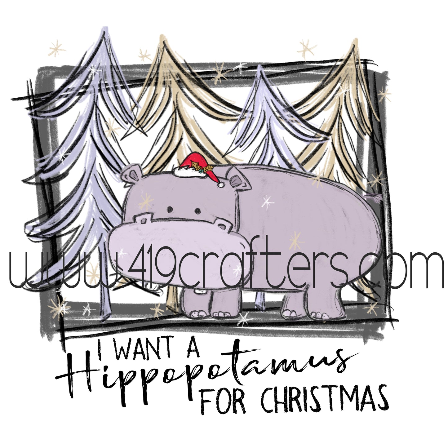 White Toner Laser Print - Hippopotamus for Christmas