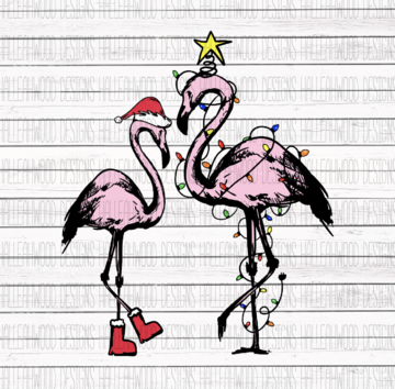 White Toner Laser Print - Christmas Flamingos