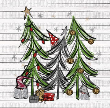 White Toner Laser Print - Gnome with Christmas Trees