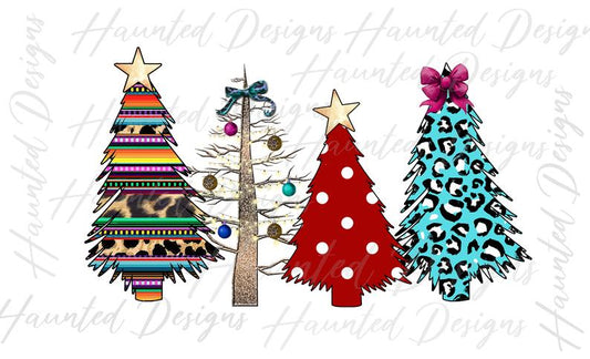 White Toner Laser Print - Wild Christmas Trees with Polka Dots