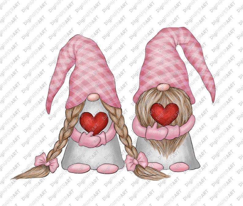 White Toner Laser Print  - Pink Heart Gnomes