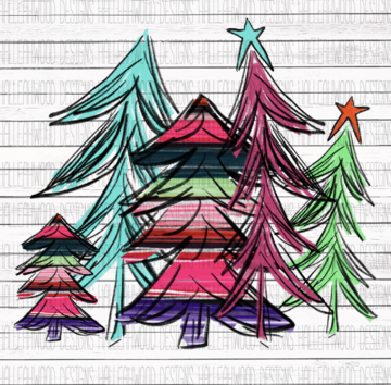White Toner Laser Print - Serape Christmas Trees