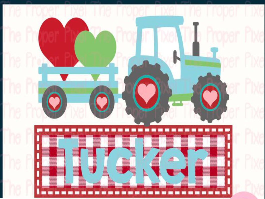 White Toner Laser Print  - Valentine Tractor with Name